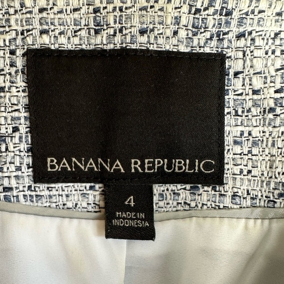 Banana Republic Tweed Blazer Woven in Italy by Nova Fides Size 4 White Blue Blk - Picture 5 of 10